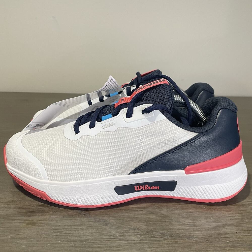 Wilson Womens Size 7.5 Tennis Shoes NEW White Navy Blue Salmon Intrigue Pro